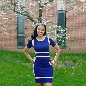 Miusol Navy blue and Tan Office Dress